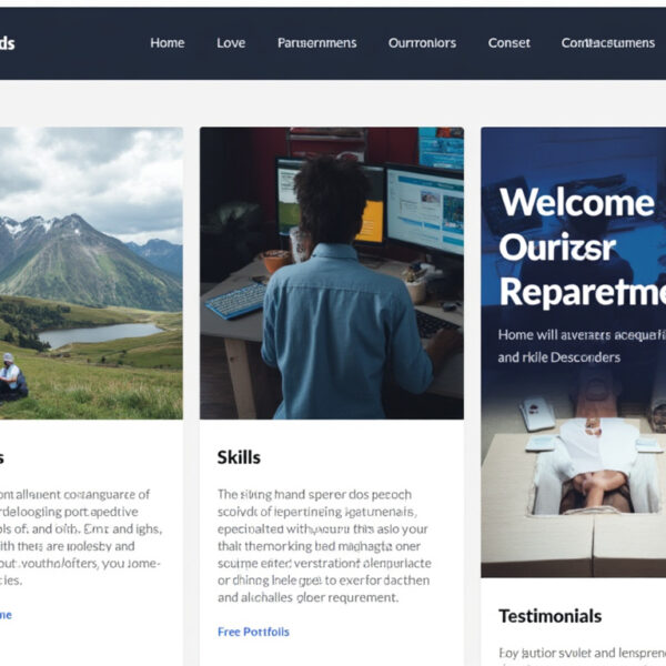 A screen displaying a sample portfolio website with sections for projects, skills, and testimonials.